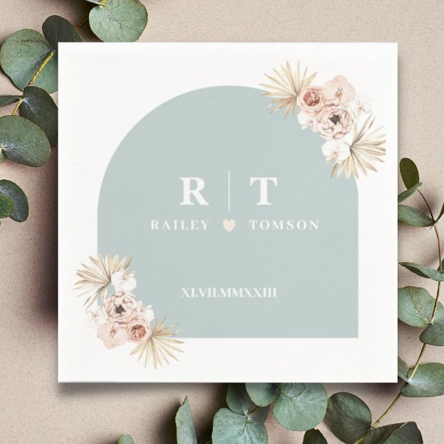 Serviette En Papier Dusty Blue Boho Floral Élégant Monogramme de maria (Créateur téléchargé)