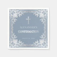Dusty Blue Boy Confirmation Élégant Faux Silver