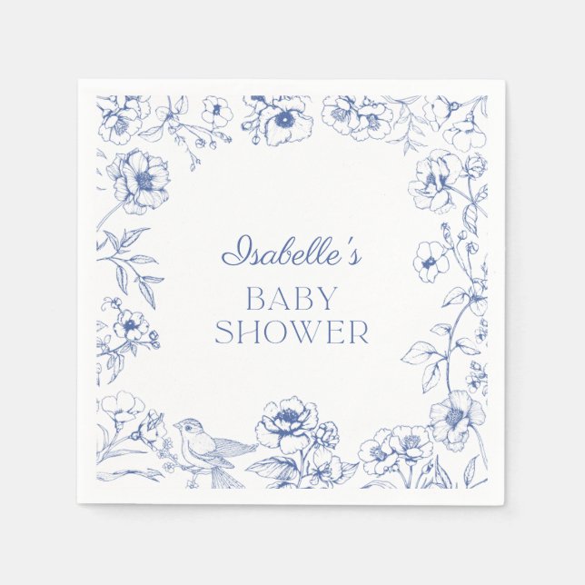 Serviette En Papier Dusty Blue Chinoiserie Baby shower garçon (Devant)
