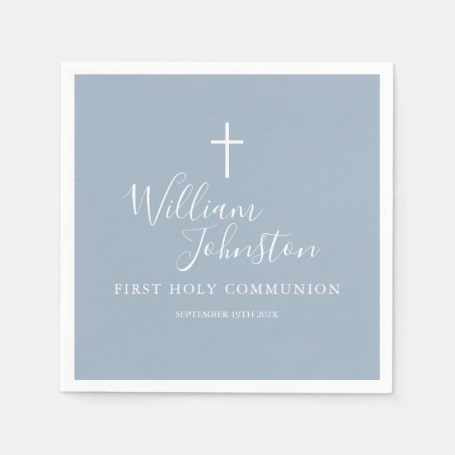 Serviette En Papier Dusty Blue Elegant First Holy Communion Napkins (Devant)