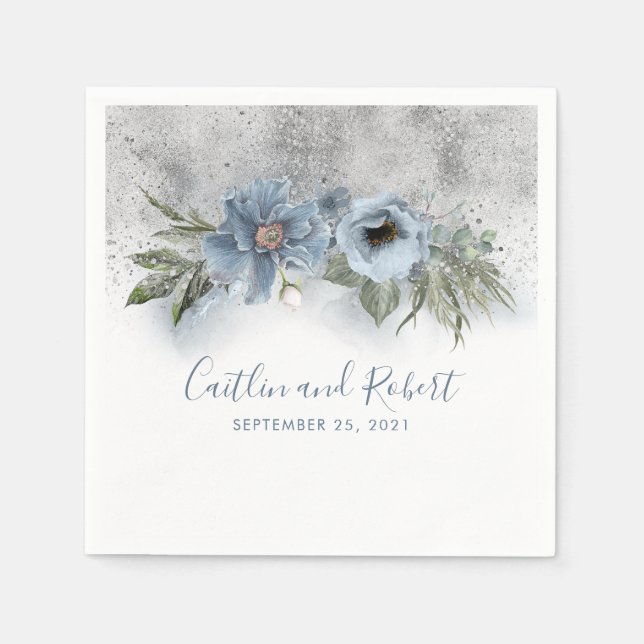 Serviette En Papier Dusty Blue et Silver Parties scintillant Mariage r (Devant)