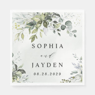 Serviette En Papier Dusty Blue Eucalyptus Vert Mariage Succulent