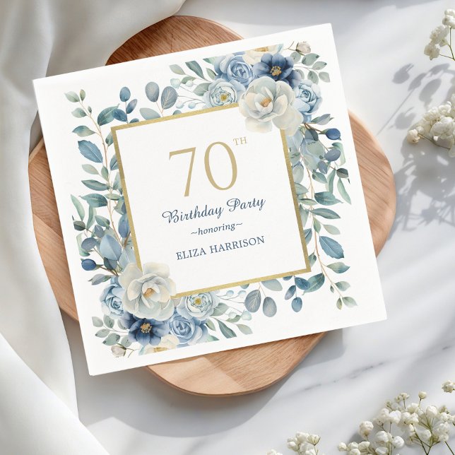 Serviette En Papier Dusty Blue Floral 70e anniversaire (Créateur téléchargé)