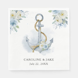 Serviette En Papier Dusty Blue Floral Ancre Mariage nautique
