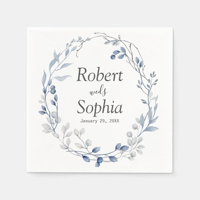 Serviette En Papier Dusty Blue Floral Mariage (Devant)