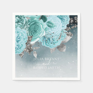 Serviette En Papier Dusty Blue Floral Mariage Luxe