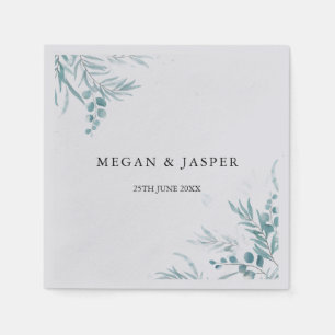 Serviette En Papier Dusty Blue Greenery Eucalyptus Feuille Mariage Nap