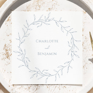 Serviette En Papier Dusty Blue Minimal Mariage feuille