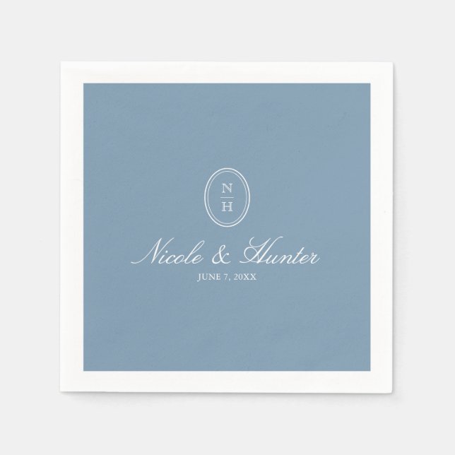 Serviette En Papier Dusty Blue  Monogram Wedding Crest (Devant)