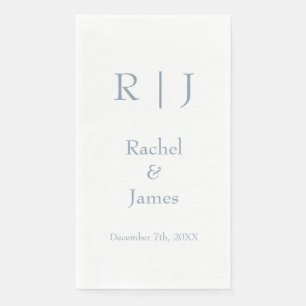 Serviette En Papier Dusty Blue Monogrammes Nom Simple Minimal Mariage