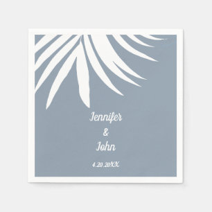 Serviette En Papier Dusty Blue Palm Leaf Beach Mariage tropical