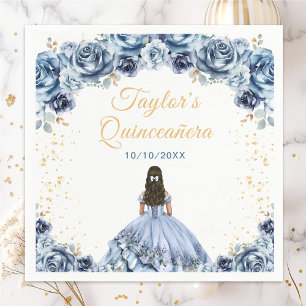 Serviette En Papier Dusty Blue Princess Florale Quinceañera