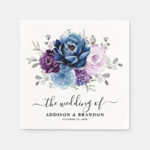 Serviette En Papier Dusty Blue Purple Navy Lilac Blooms Mariage
