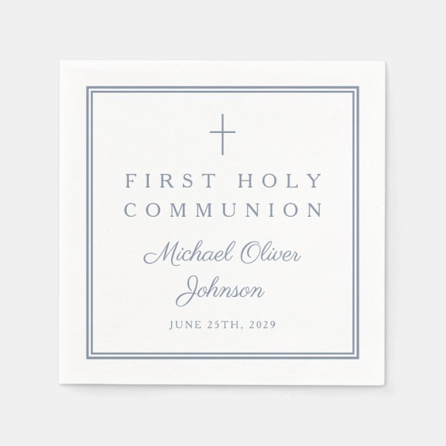 Serviette En Papier Dusty Blue Religious Boy First Holy Communion (Devant)