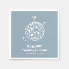 Serviette En Papier Dusty Blue Retro Disco Ball Anniversaire