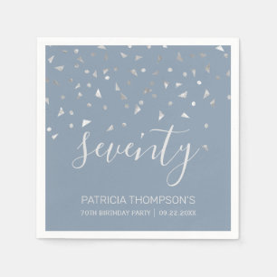 Serviette En Papier Dusty Blue Silver Confetti 70e fête d'anniversaire