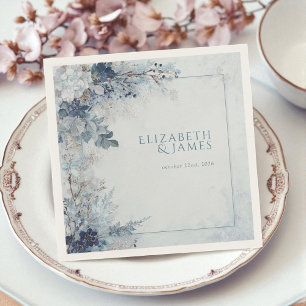 Serviette En Papier Dusty Blue Silver Rose hiver Floral Mariage