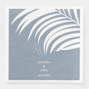 Serviette En Papier Dusty Blue Tropical Palm Feuilles mariage élégant