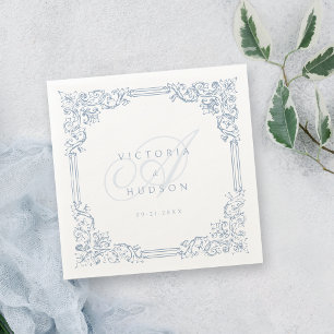 Serviette En Papier Dusty Blue Vintage cadre élégant mariage Monogramm