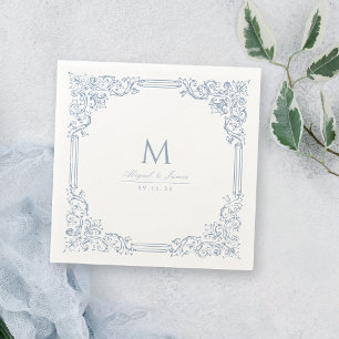 Serviette En Papier Dusty Blue Vintage cadre élégant mariage Monogramm