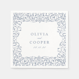 Serviette En Papier Dusty Blue Vintage Ornate Frame Classic Mariage