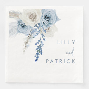 Serviette En Papier Dusty Blue & White Boho Floral Mariage Fiançailles