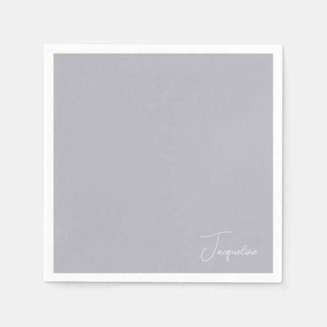 Serviette En Papier Dusty Blue White Script Nom Douche Cocktail (Devant)