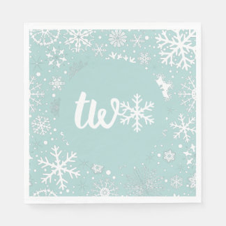 Serviette En Papier Dusty Blue Winter Second Bird Snowflake