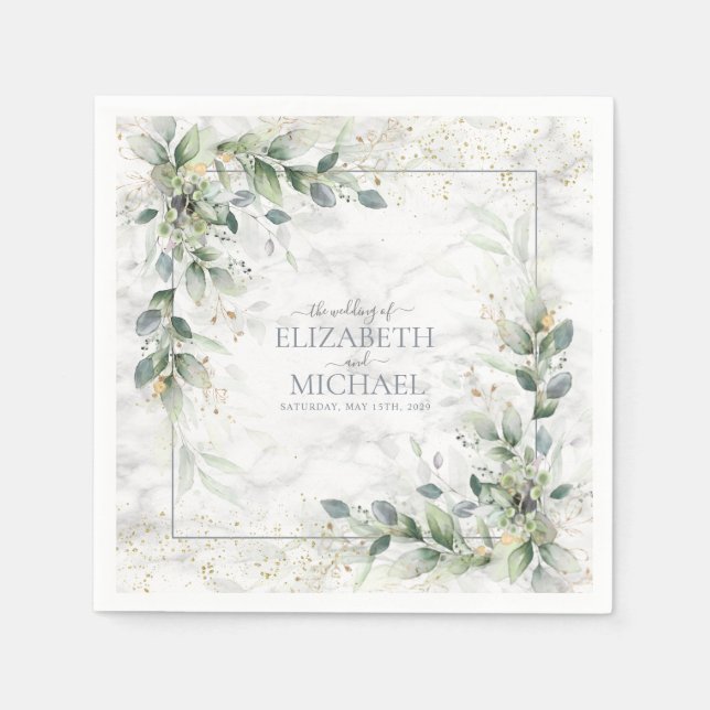 Serviette En Papier Dusty Botanical Greenery Gold Marble Mariage (Devant)