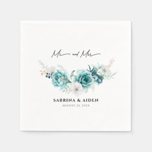 Serviette En Papier Dusty Emerald Green Blanc Floral Mariage