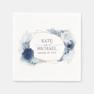 Serviette En Papier Dusty et Mariage floral bleu marine