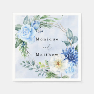 Serviette En Papier Dusty Navy Blue Floral Mariage