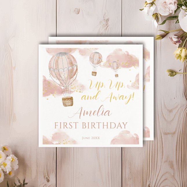 Serviette En Papier Dusty Pink Hot Air Balloon thème Anniversaire Fill (Créateur téléchargé)