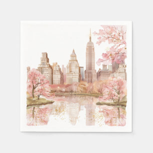 Serviette En Papier Dusty rose aquarelle New York Mariage
