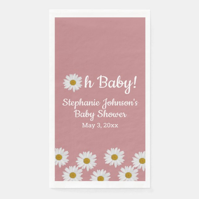 Serviette En Papier Dusty Rose Bohemian Daisies Oh Baby Baby shower (Devant)