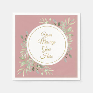 Serviette En Papier Dusty Rose Élégant Gold Script Verdure