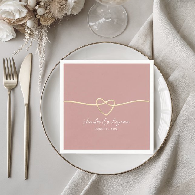 Serviette En Papier Dusty Rose Gold Heart Minimaliste Mariage (Créateur téléchargé)