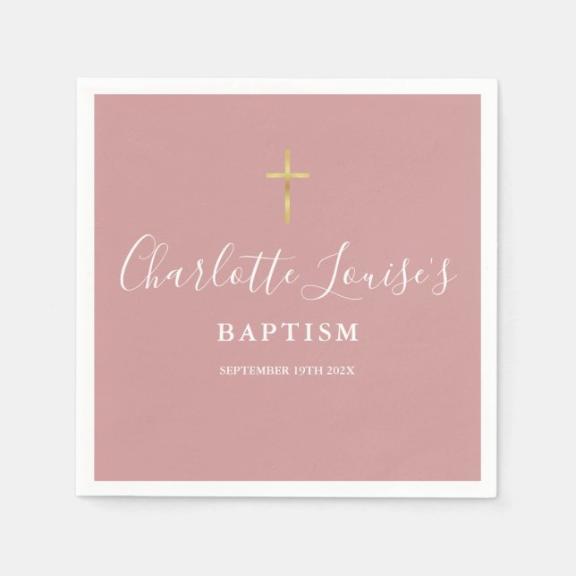Serviette En Papier Dusty Rose Pink Signature Baptism Christening (Devant)