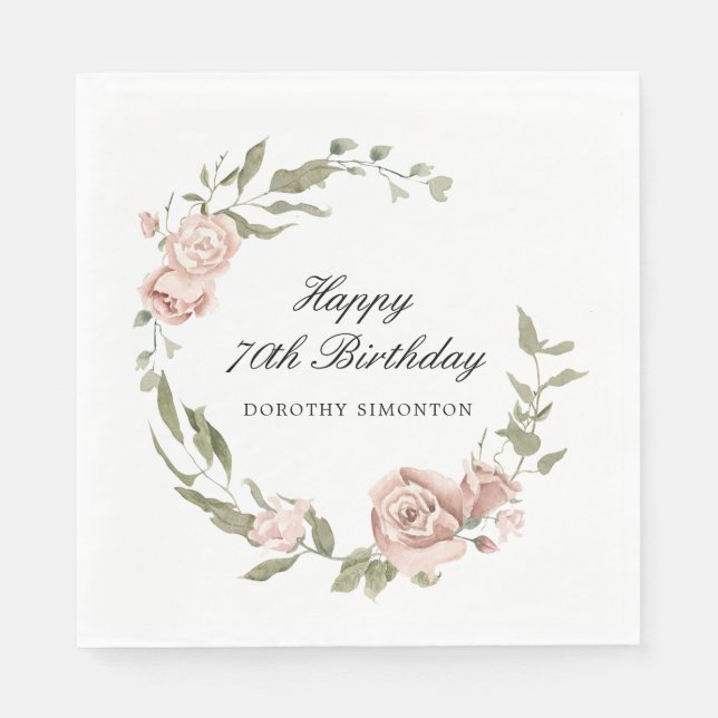 Serviette En Papier Dusty Rose Rose Floral 70e anniversaire (Devant)