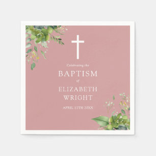Serviette En Papier Dusty Rose Rose verdure Baptême Christening