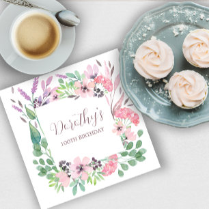 Serviette En Papier Dusty rose violet Fleur sauvage 100e fête d'annive