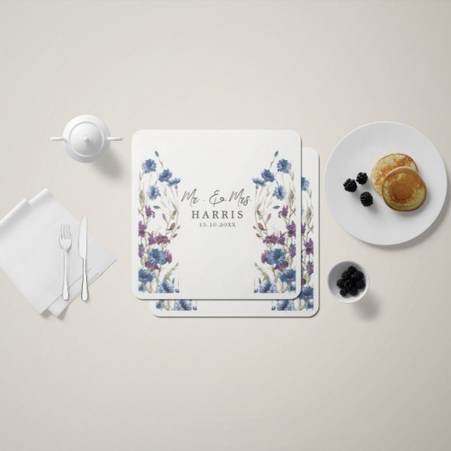 Serviette En Papier Dusty Royal Blue Purple Bloom Mariage (Créateur téléchargé)