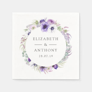 Serviette En Papier Dusty Violet Pastel Floral Mariage