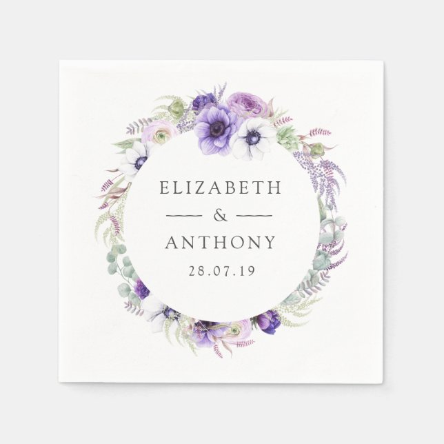 Serviette En Papier Dusty Violet Pastel Floral Mariage (Devant)