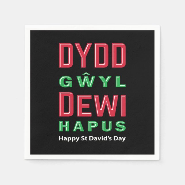 Serviette En Papier Dydd Giles Dewi Hapus Joyeux St Davids Jour 5 (Devant)