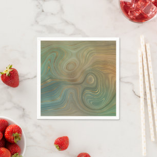 Serviette En Papier Earthy Olive Strata   Agate d'encre verte et dorée