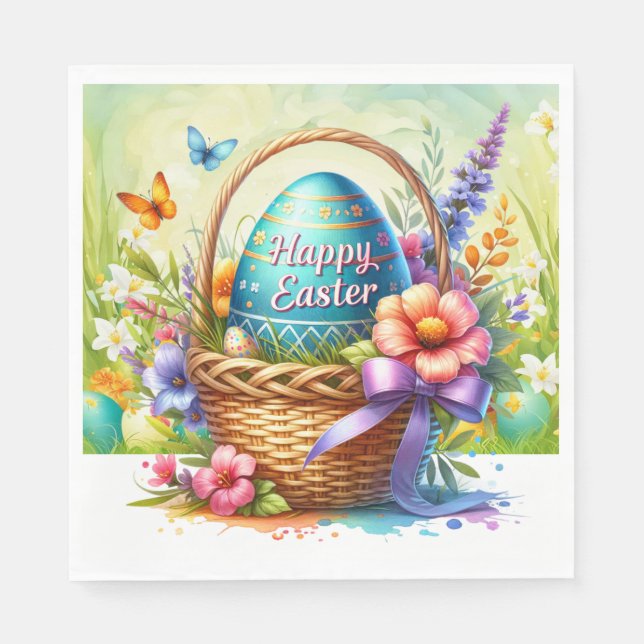 Serviette En Papier Easter Basket Eggs & Spring Flowers (Devant)