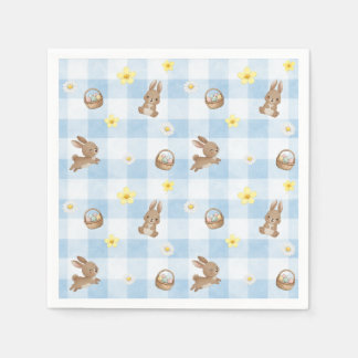 Serviette En Papier Easter Bunny Blue Gingham