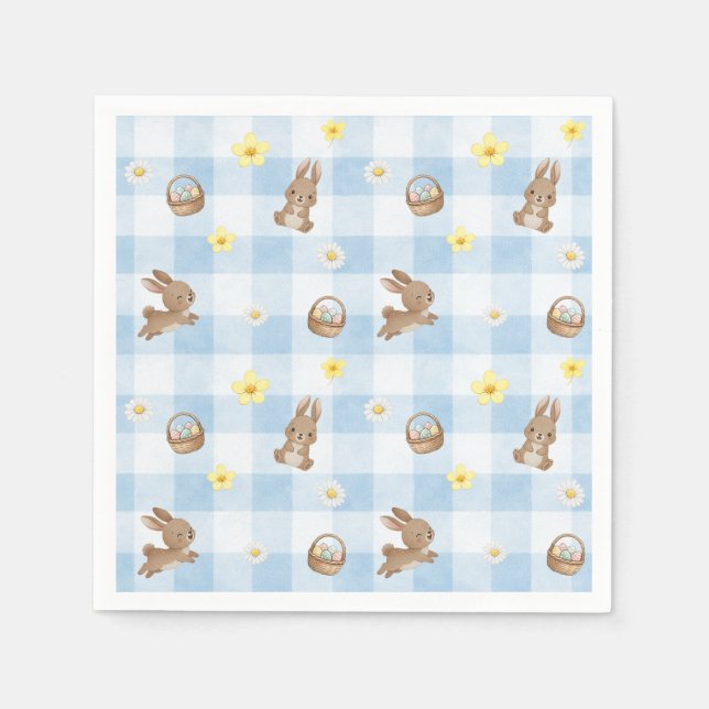 Serviette En Papier Easter Bunny Blue Gingham (Devant)