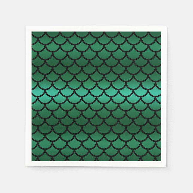 Serviette En Papier Écailles de sirène Green & Black Fantasy Fish (Devant)